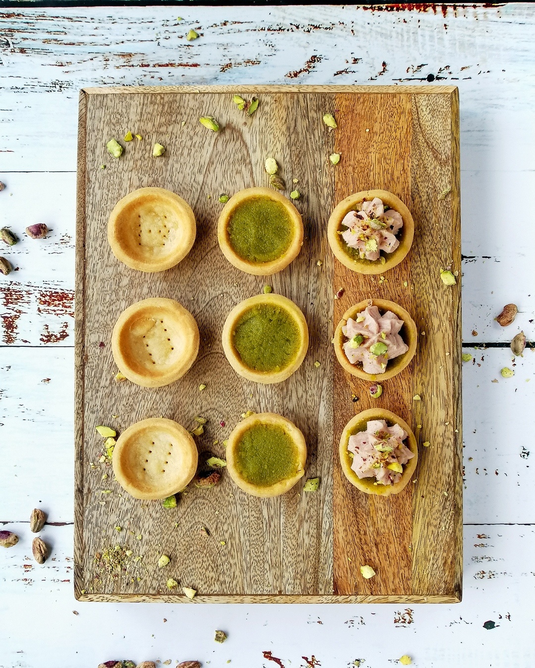 Mortadella mousse and pistachio mini tartlets