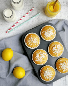 Tin of lemon curd muffins. Copyright the Italian baker